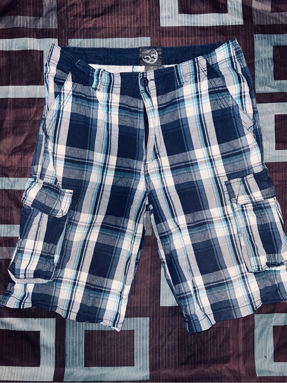 DC Men's Plaid Shorts in Navy, White, Light Blue